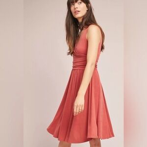 Maeve Anthropologie NORA Dress WOMEN Small TEXTURED Sleeveless Orange V‎ Neck